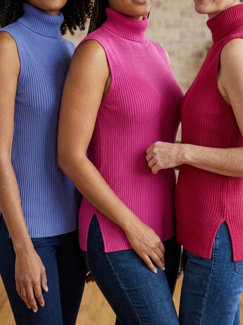 LOT OF 3 Chico's Sleeveless Ribbed Turtleneck Sweaters Silk Blend Size 3 XL